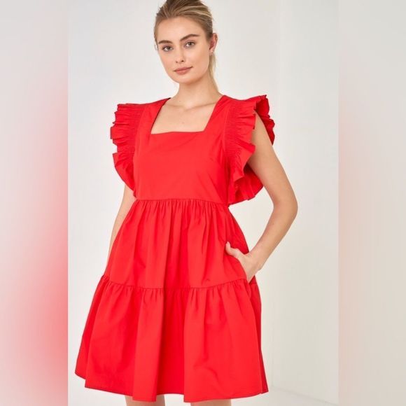 English Factory Red Ruffled Mini Dress - Picture 2 of 6
